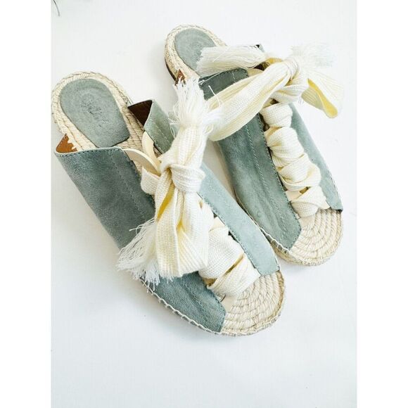 CHLOE Harper Lace-Up Suede Espadrille Flat Sandals in Blue Green Size 39 - Picture 2 of 4